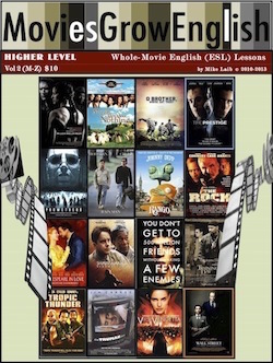 Higher-Level textbook cover for ESL lessons using popular films at Movies Grow English.com